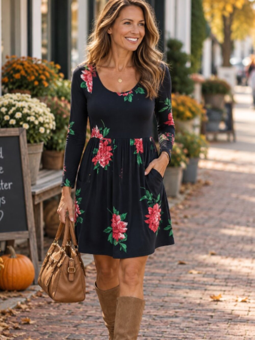 Joules Navy Floral Long Sleeve Fit & Flare Dress Size 10 Like New